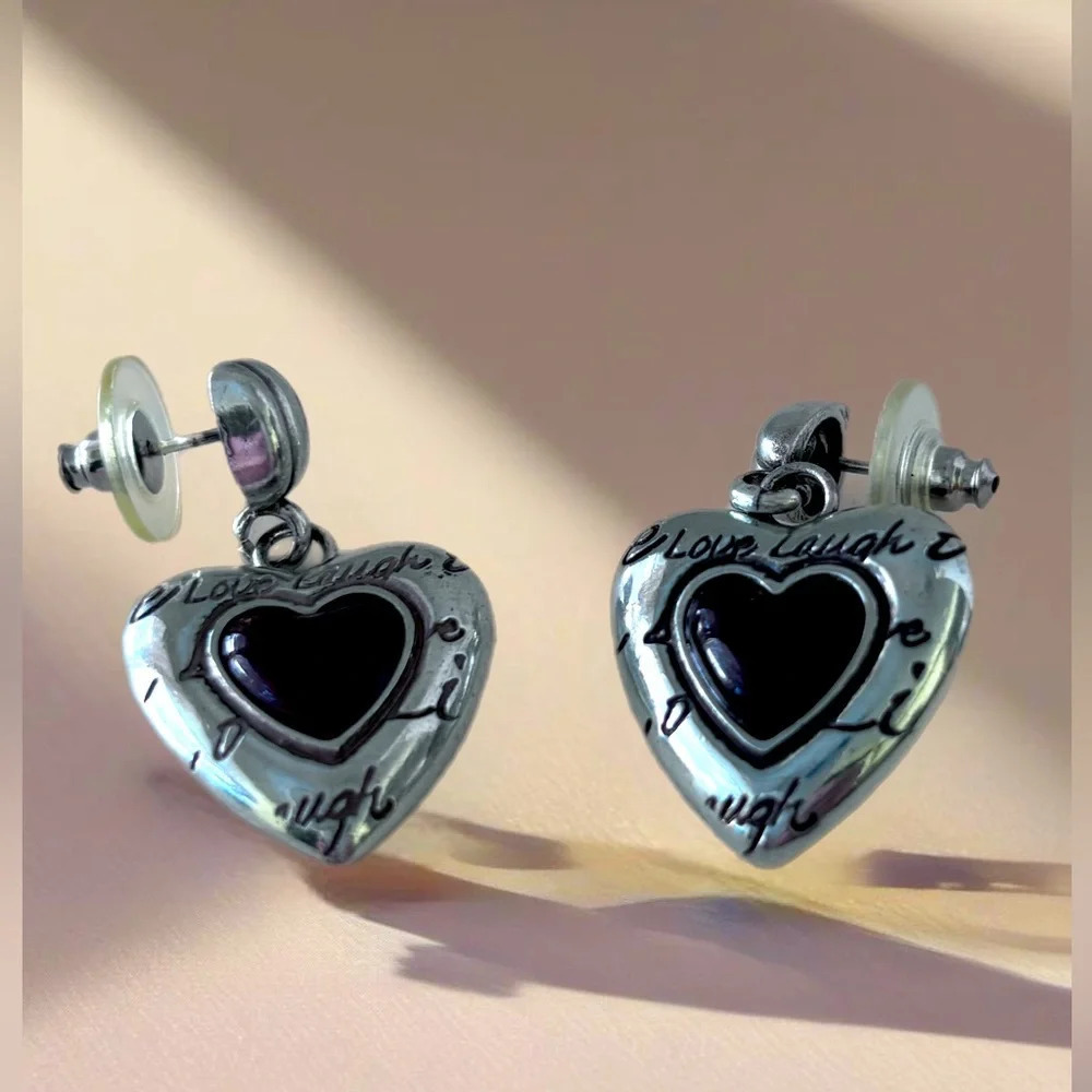 Brighton red cabochon” love laugh “ earrings red hearts NWT